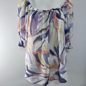 Zac & Rachel Elegant Blouse with Blue and Orange Hues